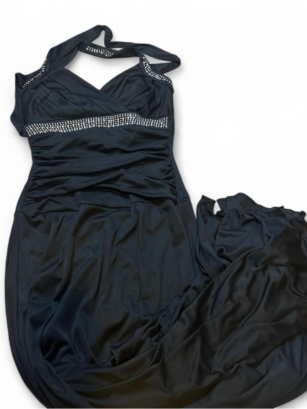 Trixxi Black One-Shoulder Evening Gown with Rhinestone Trim